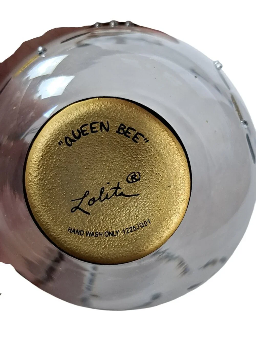 Lolita Queen Bee Stemless Hand Painted & Jeweled 19oz Wine Glass. RARE!